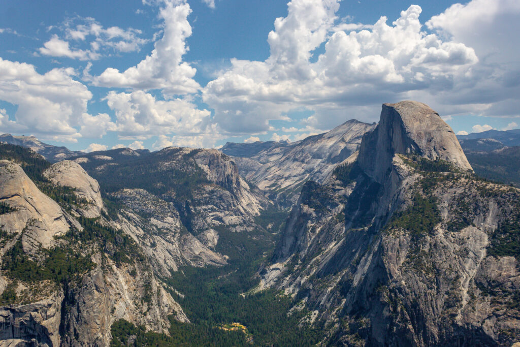 Half Dome and the valley at Yosemite National Park during summer